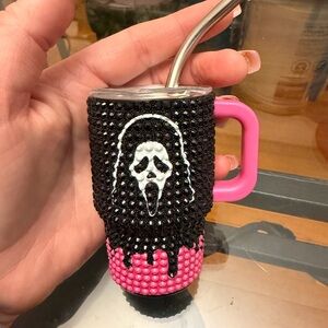 Crystal Embellished Black & Pink Mini Tumbler with Scream Mask